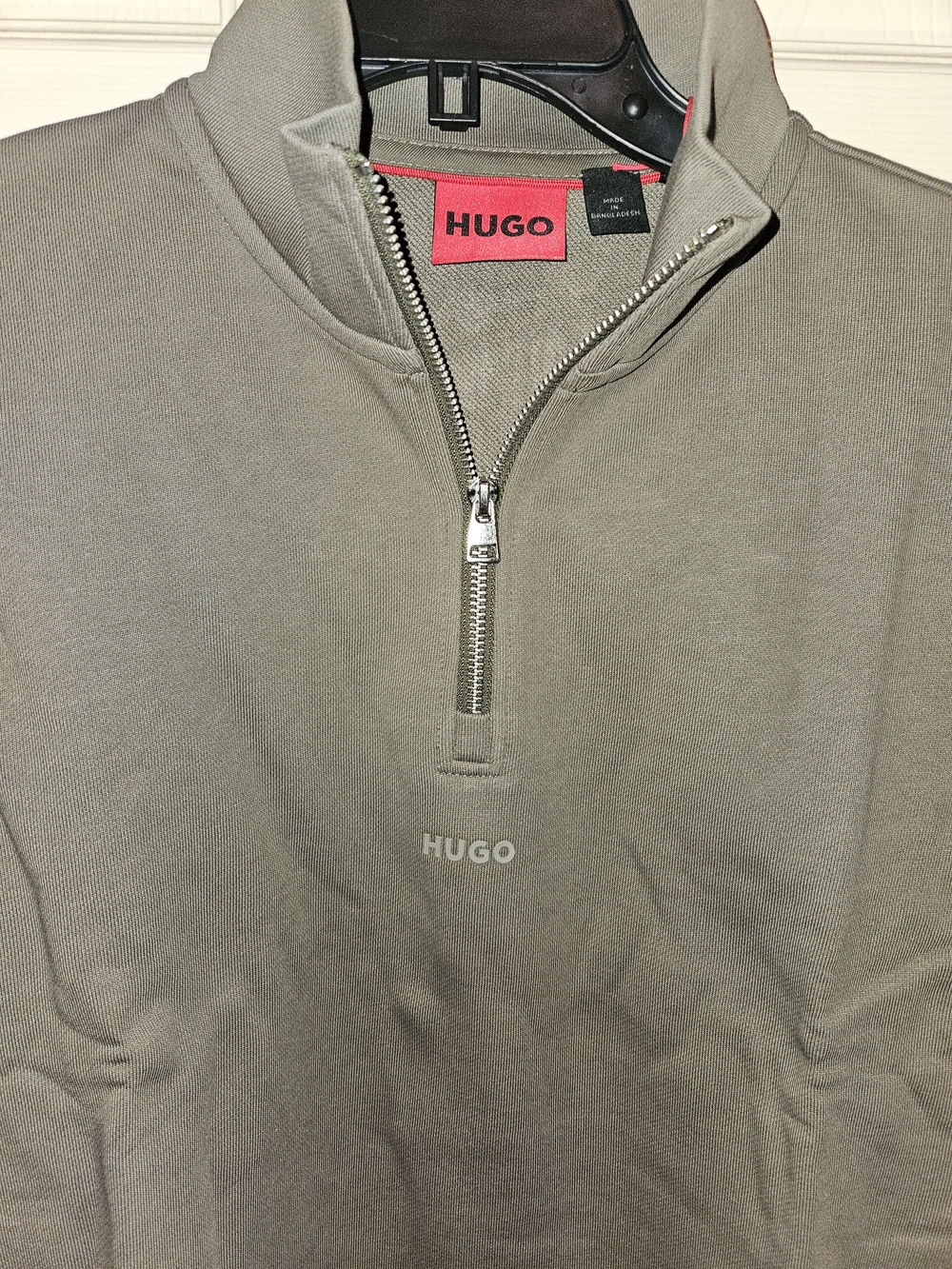 HUGO Men's Olive Green Half-Zip Pullover